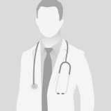 Default placeholder doctor half-length portrait photo avatar.  Gray color